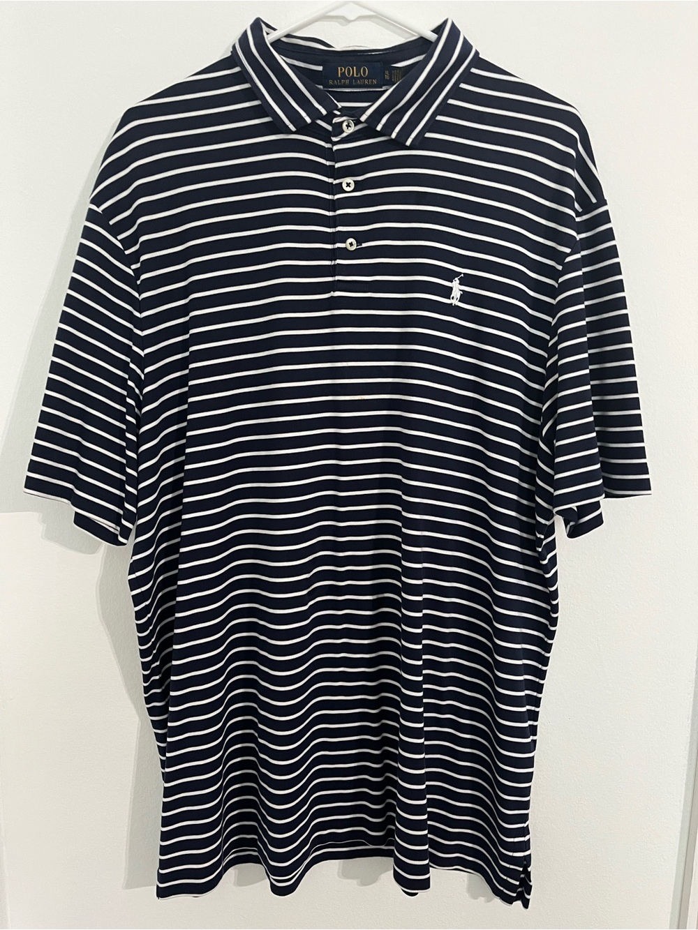 Ralph Lauren Navy and White Striped Polo Shirt